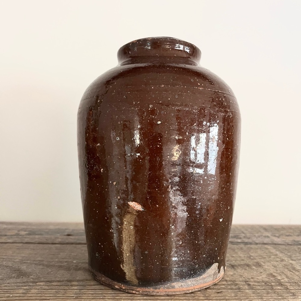 Antique Brown Ceramic Crock